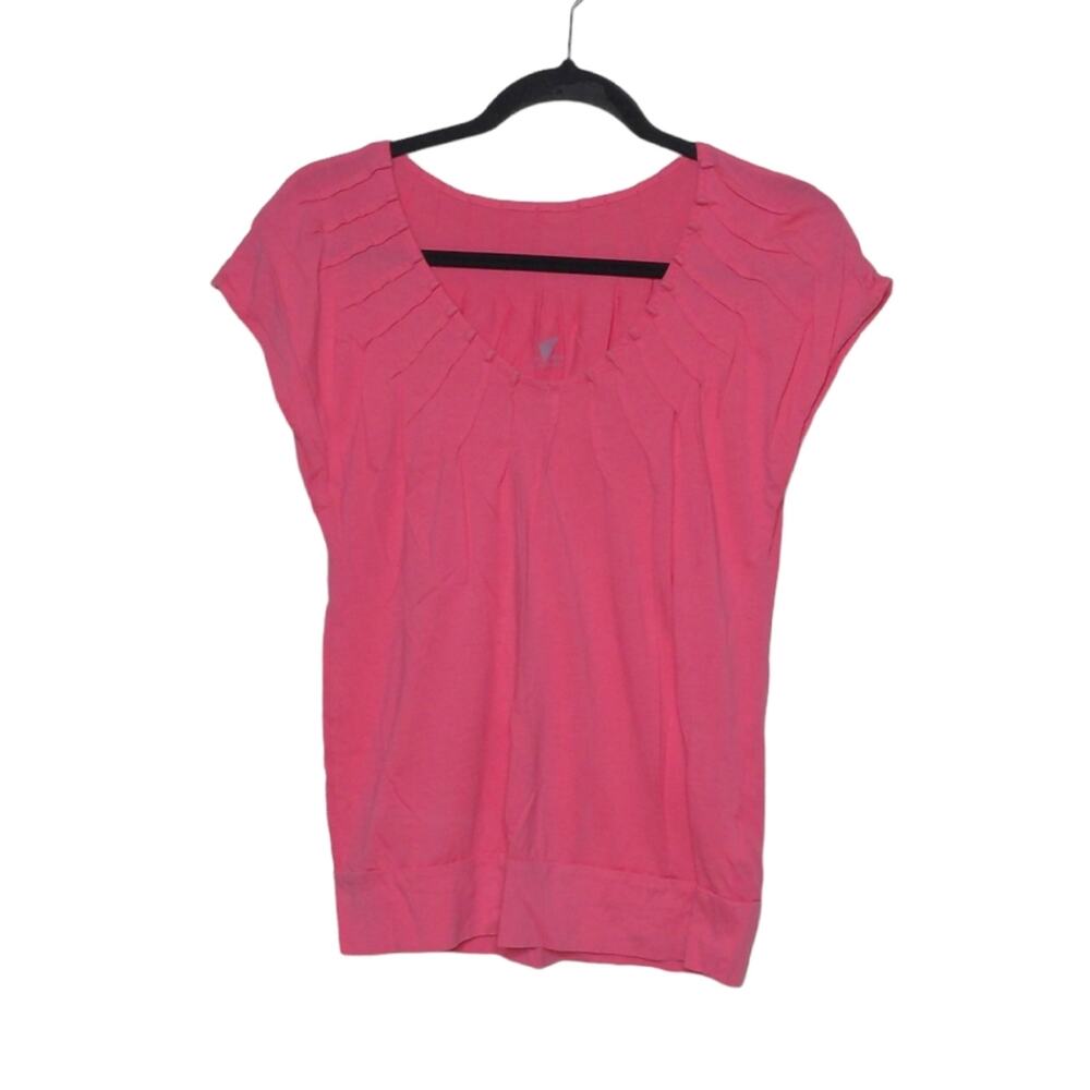 Anthropologie Short Sleeve Tee Shirt Pima Cotton Modal Pleated Pink Coral S